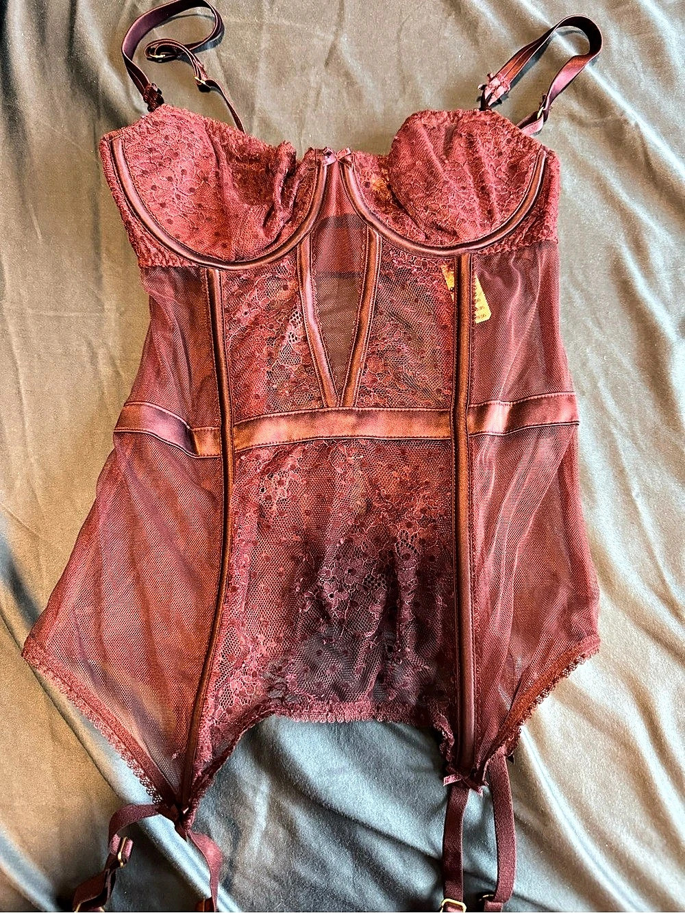 Victoria secrets Lace Mesh Bustier Bodysuit in Plum purple Size Small NWT